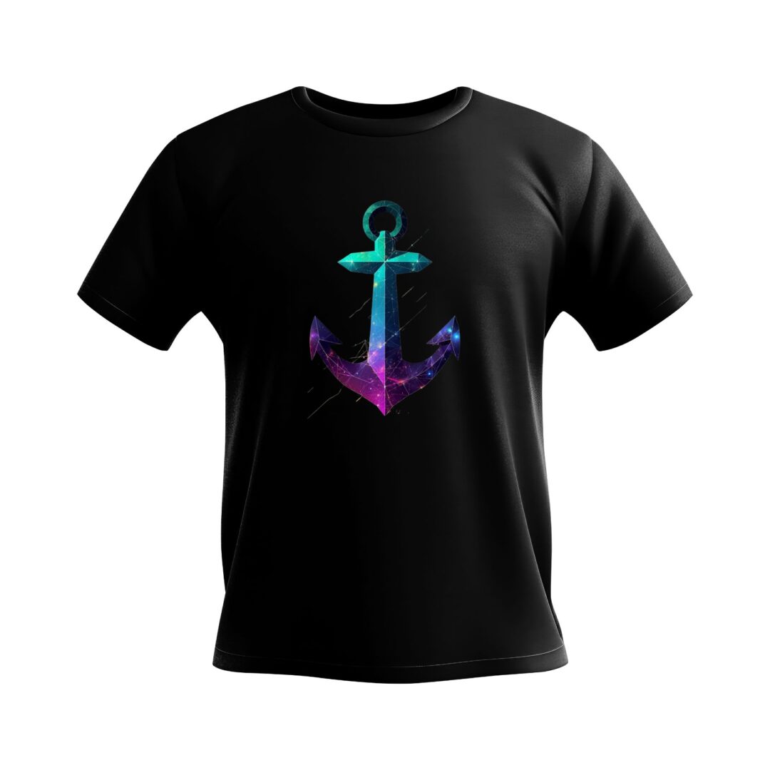 Geometric anchor design with cosmic gradient colors on black background