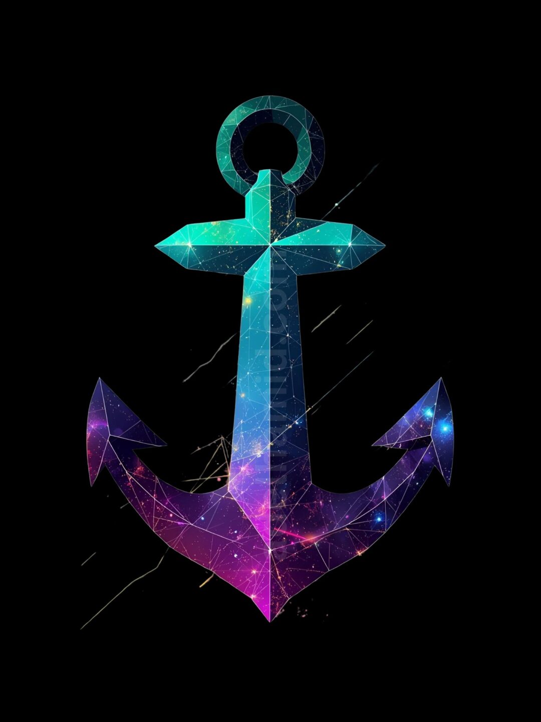 Geometric anchor design with cosmic gradient colors on black background