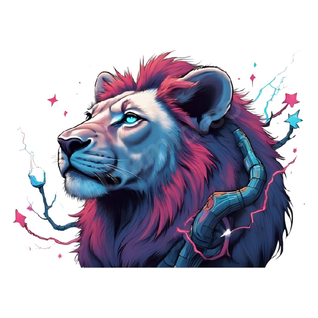 Cyberpunk Leo illustration – neon with roses