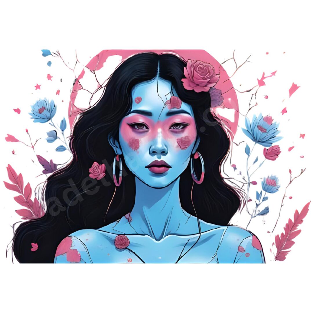 Cyberpunk Virgo illustration – neon with roses