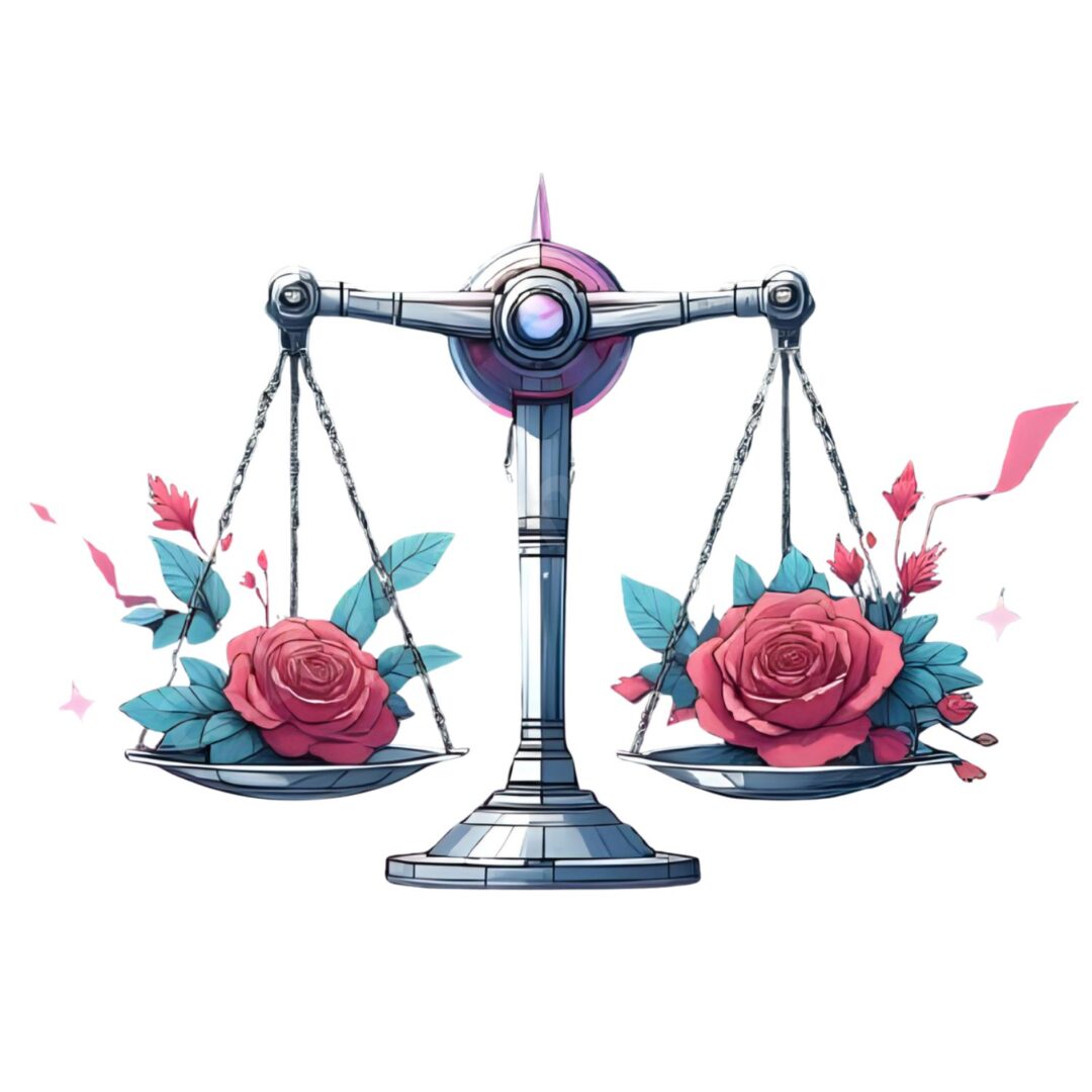 Cyberpunk Libra illustration – neon with roses