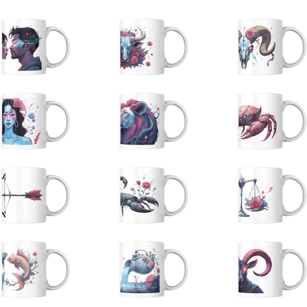 Cyber Bloom Zodiac Collection - 12 Cyberpunk Horoscope Designs - Image 2